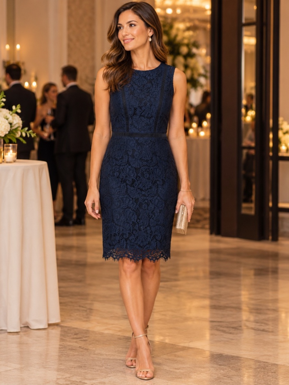 Banana Republic Size 2 Navy Lace Sheath Dress Sleeveless Cocktail Party